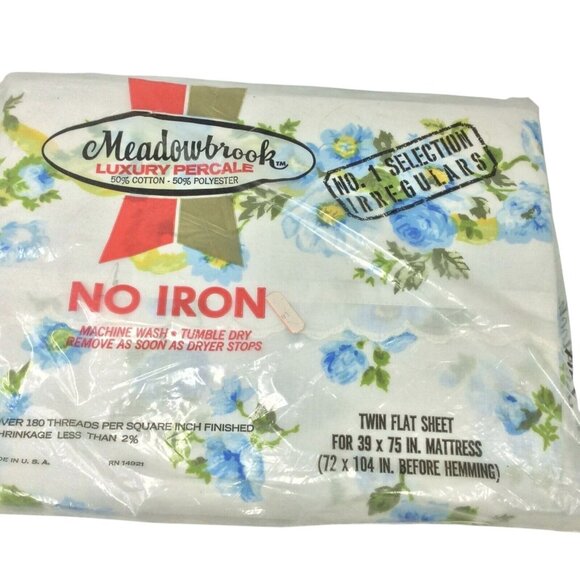 Vintage Meadowbrook Luxury Percale Twin Flat Sheet Floral Garden Deadstock - Picture 1 of 8